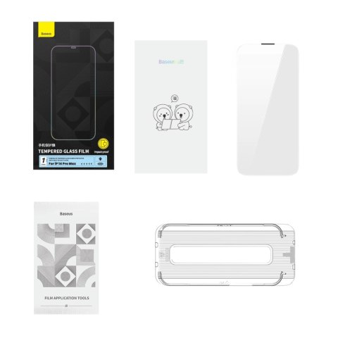 Baseus szkło hartowane do iPhone 14 Pro Max na cały ekran z osłoną na głośnik 0.4mm + zestaw montażowy Baseus szkło hartowane do iPhone 14 Pro Max na cały ekran z osłoną na głośnik 0.4mm + zestaw montażowy