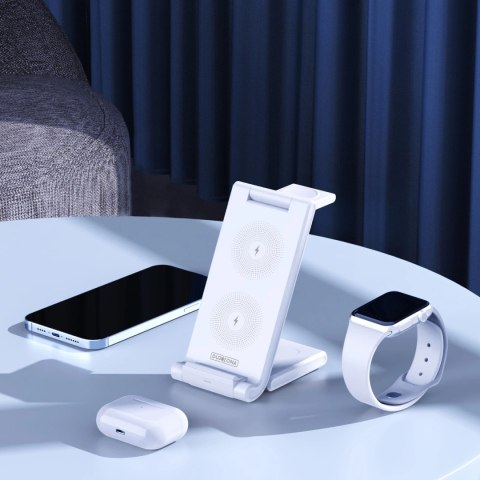 Bezprzewodowa ładowarka 3w1 do telefonów Qi 15W oraz smartwatchy Samsung Galaxy Duzzona W10-S - biała Bezprzewodowa ładowarka 3w1 do telefonów Qi 15W oraz smartwatchy Samsung Galaxy Duzzona W10-S - biała