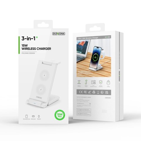 Bezprzewodowa ładowarka 3w1 do telefonów Qi 15W oraz smartwatchy Samsung Galaxy Duzzona W10-S - biała Bezprzewodowa ładowarka 3w1 do telefonów Qi 15W oraz smartwatchy Samsung Galaxy Duzzona W10-S - biała