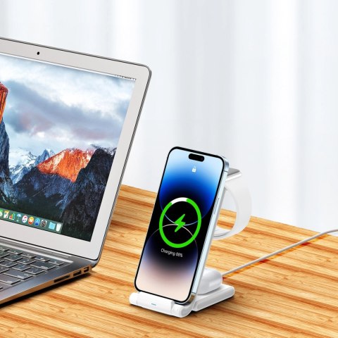 Bezprzewodowa ładowarka 3w1 do telefonów Qi 15W oraz smartwatchy Samsung Galaxy Duzzona W10-S - biała Bezprzewodowa ładowarka 3w1 do telefonów Qi 15W oraz smartwatchy Samsung Galaxy Duzzona W10-S - biała