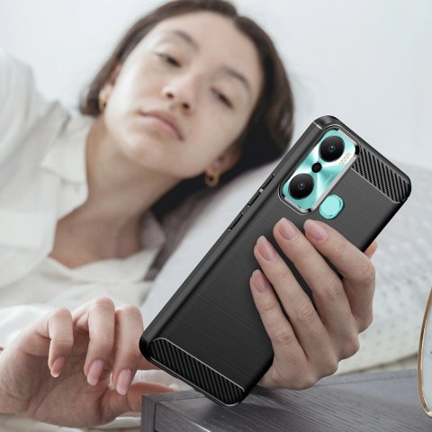 Carbon Case etui do Infinix Hot 20 Play elastyczny silikonowy karbonowy pokrowiec czarne Carbon Case etui do Infinix Hot 20 Play elastyczny silikonowy karbonowy pokrowiec czarne