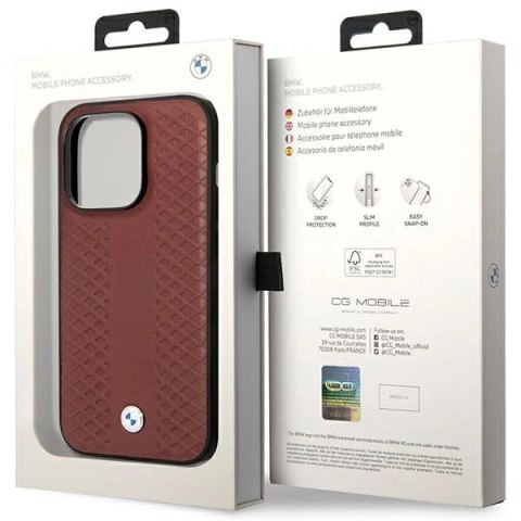 Etui BMW Leather Diamond Pattern MagSafe na iPhone 14 Pro Max - burgundowe Etui BMW Leather Diamond Pattern MagSafe na iPhone 14 Pro Max - burgundowe