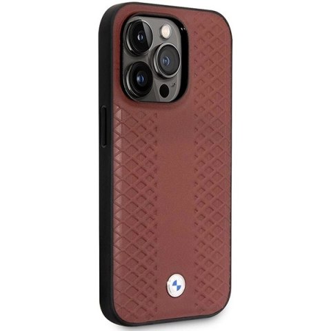 Etui BMW Leather Diamond Pattern na iPhone 14 Pro Max - burgundowe