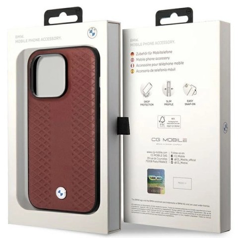 Etui BMW Leather Diamond Pattern na iPhone 14 Pro Max - burgundowe