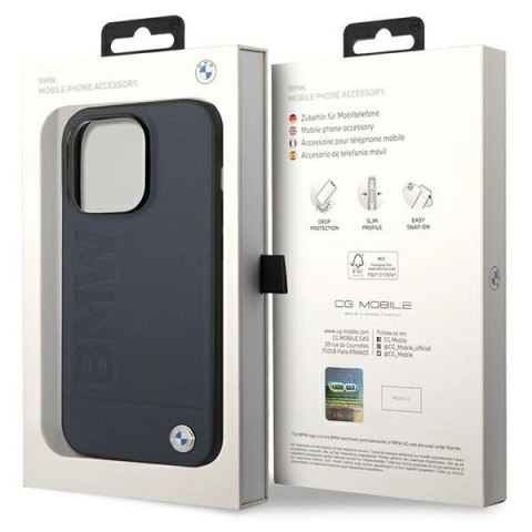 Etui BMW Leather Hot Stamp MagSafe na iPhone 14 Pro Max - granatowe