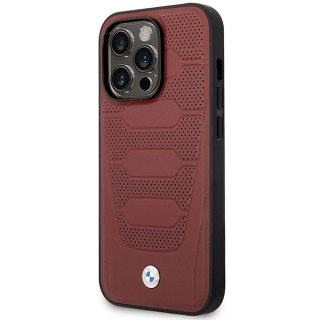 Etui BMW Leather Seats Pattern MagSafe na iPhone 14 Pro Max - burgundowe