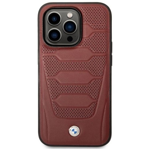 Etui BMW Leather Seats Pattern MagSafe na iPhone 14 Pro - burgundowe Etui BMW Leather Seats Pattern MagSafe na iPhone 14 Pro - burgundowe