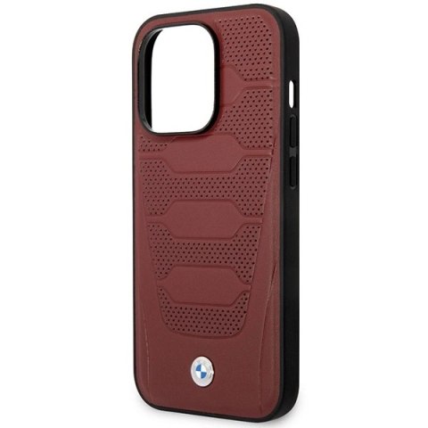 Etui BMW Leather Seats Pattern MagSafe na iPhone 14 Pro - burgundowe Etui BMW Leather Seats Pattern MagSafe na iPhone 14 Pro - burgundowe