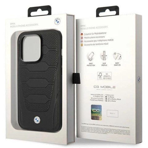 Etui BMW Leather Seats Pattern MagSafe na iPhone 14 Pro - czarne