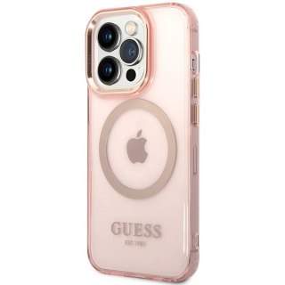 Etui Guess Gold Outline Translucent MagSafe na iPhone 14 Pro Max - różowe