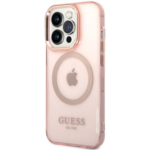 Etui Guess Gold Outline Translucent MagSafe na iPhone 14 Pro Max - różowe