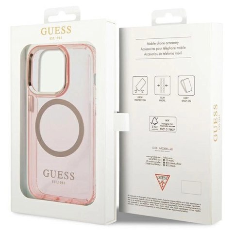 Etui Guess Gold Outline Translucent MagSafe na iPhone 14 Pro Max - różowe
