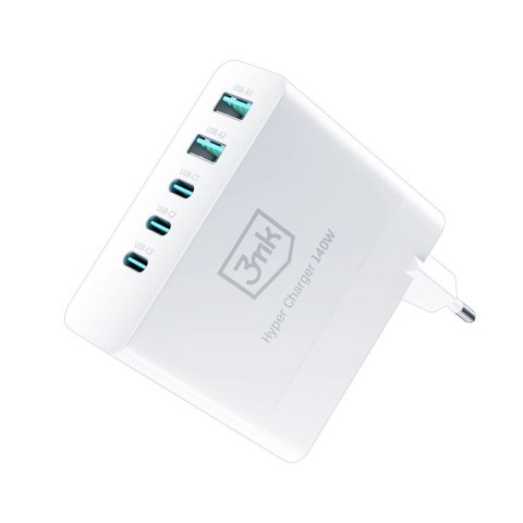 Ładowarka sieciowa 3mk Hyper Charger GaN 140W 3x USB-C 2x USB-A - biała