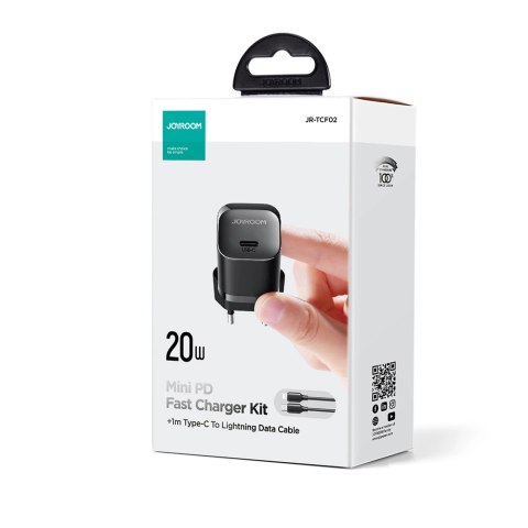 Mini ładowarka USB C 20W PD z kablem USB C - Lightning Joyroom JR-TCF02 - czarna Mini ładowarka USB C 20W PD z kablem USB C - Lightning Joyroom JR-TCF02 - czarna