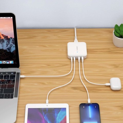 Szybka ładowarka sieciowa GaN Choetech PD8008 100W 2x USB-A / 2x USB-C - biała