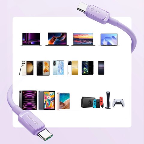Kabel Joyroom Multi-Color Series A14 USB-C / USB-C 100W 1.2 m - fioletowy Kabel Joyroom Multi-Color Series A14 USB-C / USB-C 100W 1.2 m - fioletowy