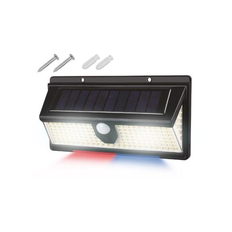 Lampa ścienna solarna 172 LED SMD białe18 SMD niebiesko-czerwone, czujnik zmierzchu 2000lm PIR IP65 2400mAh Lampa ścienna solarna 172 LED SMD białe18 SMD niebiesko-czerwone, czujnik zmierzchu 2000lm PIR IP65 2400mAh