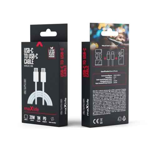 Maxlife kabel MXUC-06 USB-C - USB-C 1,0 m 20W niebieski nylonowy Maxlife kabel MXUC-06 USB-C - USB-C 1,0 m 20W niebieski nylonowy