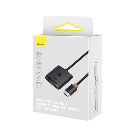Adapter HDMI 2w1 4K 60Hz dwukierunkowy z wbudowanym kablem 1m Baseus AirJoy - czarny Adapter HDMI 2w1 4K 60Hz dwukierunkowy z wbudowanym kablem 1m Baseus AirJoy - czarny