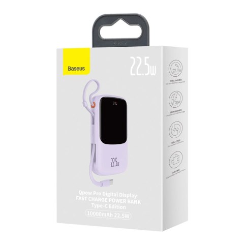 Baseus Qpow powerbank 10000mAh wbudowany kabel USB Typu C 22.5W Quick Charge SCP AFC FCP fioletowy (PPQD020105) Baseus Qpow powerbank 10000mAh wbudowany kabel USB Typu C 22.5W Quick Charge SCP AFC FCP fioletowy (PPQD020105)