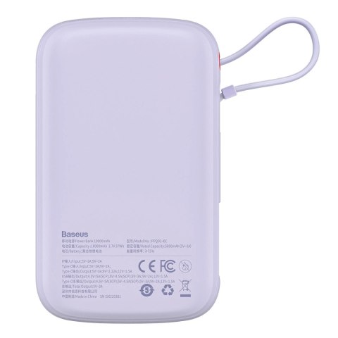Baseus Qpow powerbank 10000mAh wbudowany kabel USB Typu C 22.5W Quick Charge SCP AFC FCP fioletowy (PPQD020105) Baseus Qpow powerbank 10000mAh wbudowany kabel USB Typu C 22.5W Quick Charge SCP AFC FCP fioletowy (PPQD020105)