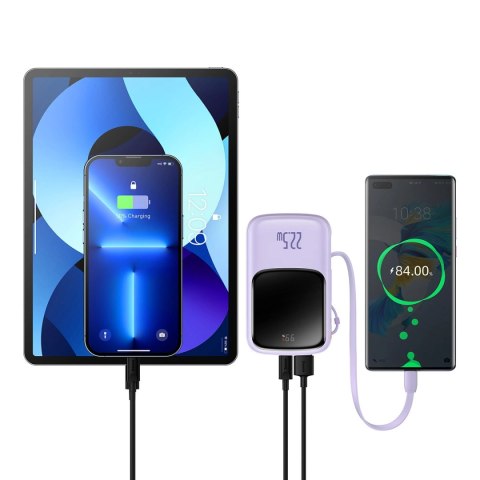 Baseus Qpow powerbank 10000mAh wbudowany kabel USB Typu C 22.5W Quick Charge SCP AFC FCP fioletowy (PPQD020105) Baseus Qpow powerbank 10000mAh wbudowany kabel USB Typu C 22.5W Quick Charge SCP AFC FCP fioletowy (PPQD020105)