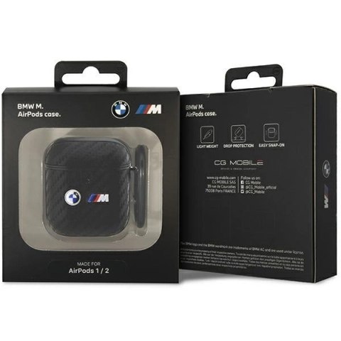 Etui BMW Carbon Double Metal Logo na AirPods 1/2 - czarne Etui BMW Carbon Double Metal Logo na AirPods 1/2 - czarne