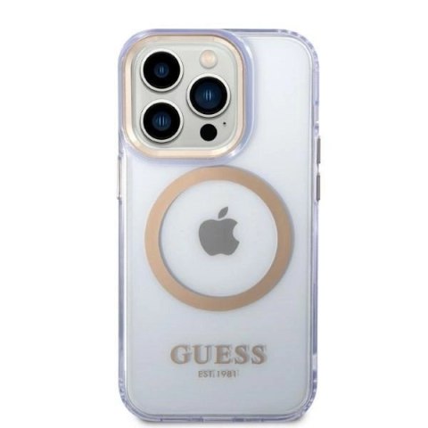 Etui Guess Gold Outline Translucent MagSafe na iPhone 14 Pro - purpurowe