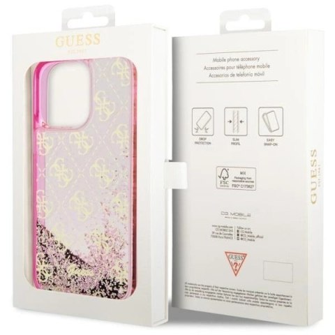 Etui Guess Liquid Glitter 4G Transculent na iPhone 14 Pro Max - różowe