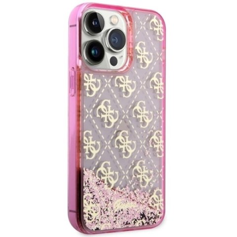 Etui Guess Liquid Glitter 4G Transculent na iPhone 14 Pro - różowe
