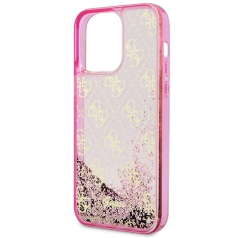 Etui Guess Liquid Glitter 4G Transculent na iPhone 14 Pro - różowe