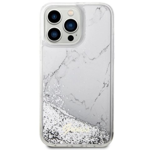 Etui Guess Liquid Glitter Marble na iPhone 14 Pro Max - białe