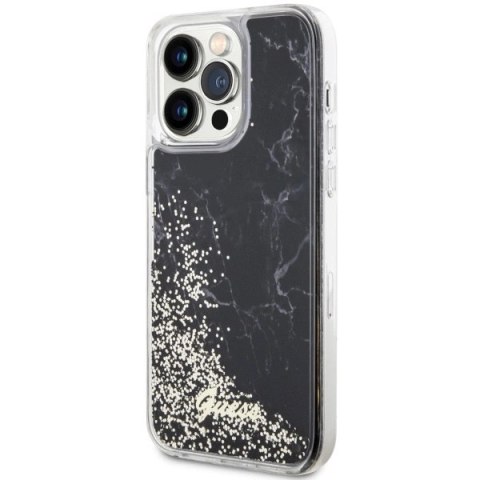 Etui Guess Liquid Glitter Marble na iPhone 14 Pro Max - czarne