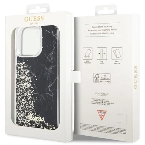 Etui Guess Liquid Glitter Marble na iPhone 14 Pro Max - czarne