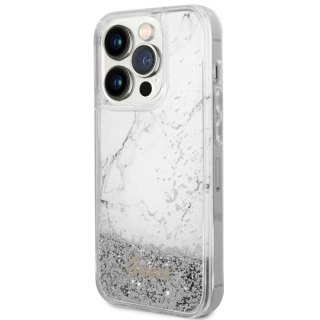 Etui Guess Liquid Glitter Marble na iPhone 14 Pro - białe