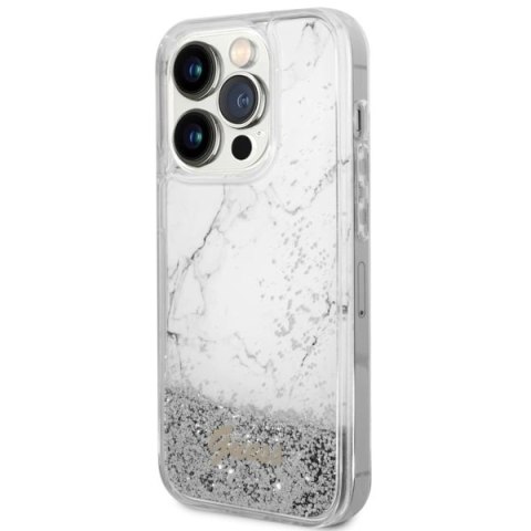 Etui Guess Liquid Glitter Marble na iPhone 14 Pro - białe
