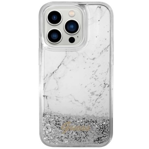 Etui Guess Liquid Glitter Marble na iPhone 14 Pro - białe
