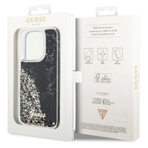 Etui Guess Liquid Glitter Marble na iPhone 14 Pro - czarne