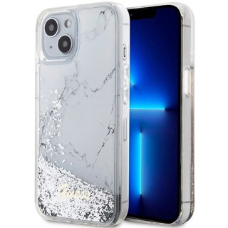 Etui Guess Liquid Glitter Marble na iPhone 14 - białe