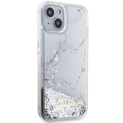 Etui Guess Liquid Glitter Marble na iPhone 14 - białe