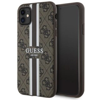 Etui Guess 4G Printed Stripes MagSafe na iPhone 11 / Xr - brązowe