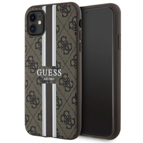 Etui Guess 4G Printed Stripes MagSafe na iPhone 11 / Xr - brązowe