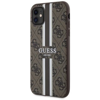 Etui Guess 4G Printed Stripes MagSafe na iPhone 11 / Xr - brązowe
