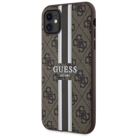 Etui Guess 4G Printed Stripes MagSafe na iPhone 11 / Xr - brązowe
