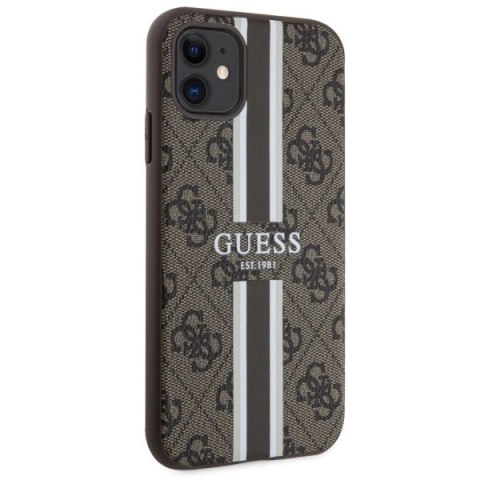 Etui Guess 4G Printed Stripes MagSafe na iPhone 11 / Xr - brązowe