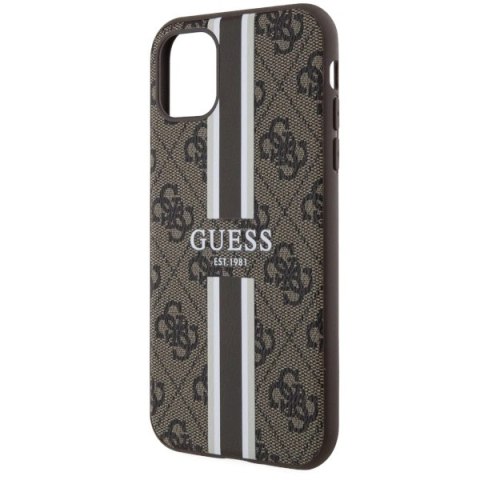 Etui Guess 4G Printed Stripes MagSafe na iPhone 11 / Xr - brązowe