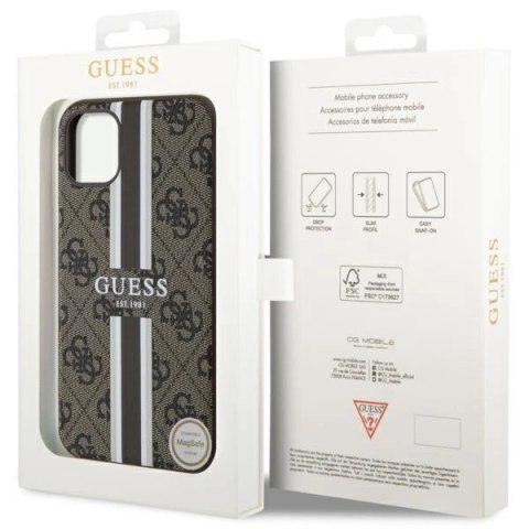 Etui Guess 4G Printed Stripes MagSafe na iPhone 11 / Xr - brązowe
