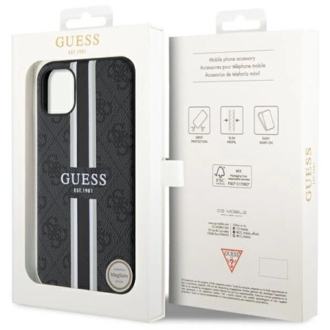 Etui Guess 4G Printed Stripes MagSafe na iPhone 11 / Xr - czarne
