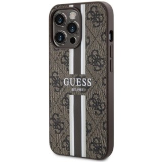Etui Guess 4G Printed Stripes MagSafe na iPhone 13 Pro Max - brązowe