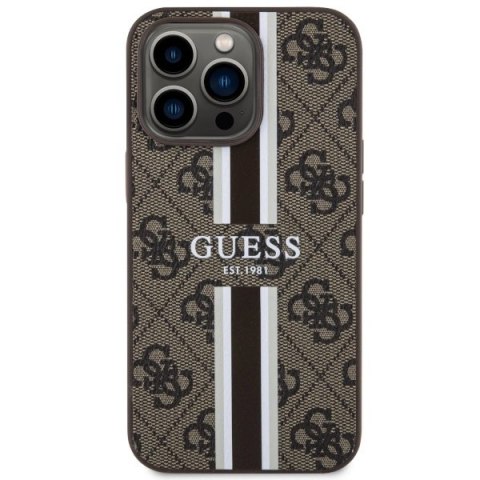 Etui Guess 4G Printed Stripes MagSafe na iPhone 13 Pro Max - brązowe